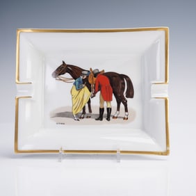 Hermes Paris Porcelain Ashtray with Equestrian Motif