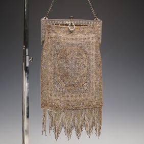 Art Deco Flapper Steel Beaded Purse with Ornate Frame
