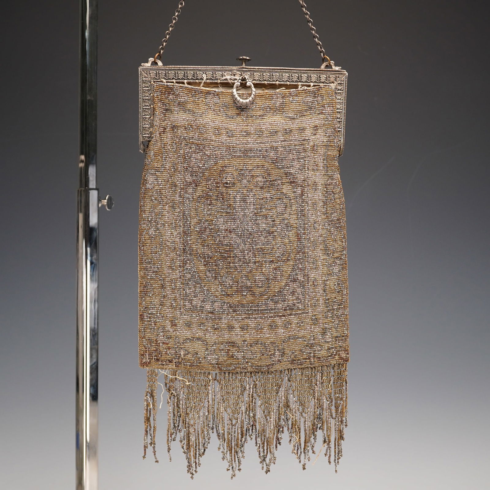 Art Deco Flapper Steel Beaded Purse with Ornate Frame (1 of 6)