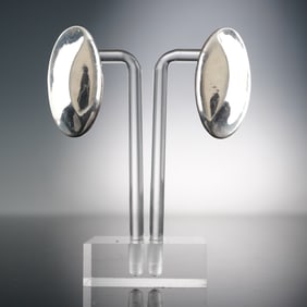 Sterling Silver Domed Oval Disc Earrings
