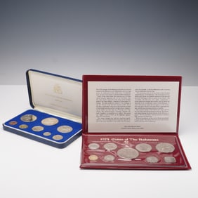 2pc 1973 to 1974 Franklin Mint Proof Barbados & Bahamas Coin Sets