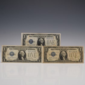 3pc 1928A & B Series U.S. One Dollar Silver Certificates