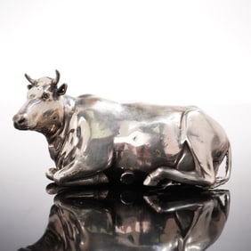 Russian 84 Silver Reclining Cow with Diamond Eyes