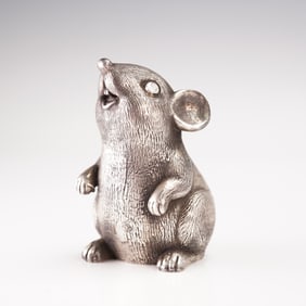 Russian 84 Silver Mouse Figurine with Diamond Eyes
