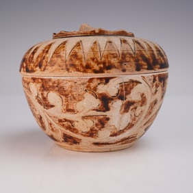 Sawankhalok Brown Glazed Foliate Covered Box