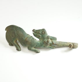 Chinese Bronze Mythical Beast and Dragon Belt Hook