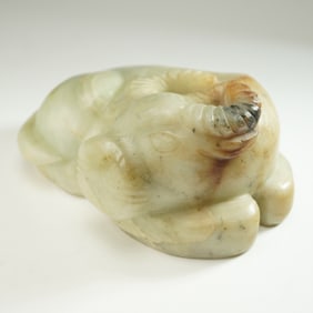 Chinese Recumbent Water Buffalo Jade Carved Figurine