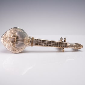 2pc Indian Silver Sitar Form Box with Circular Insert