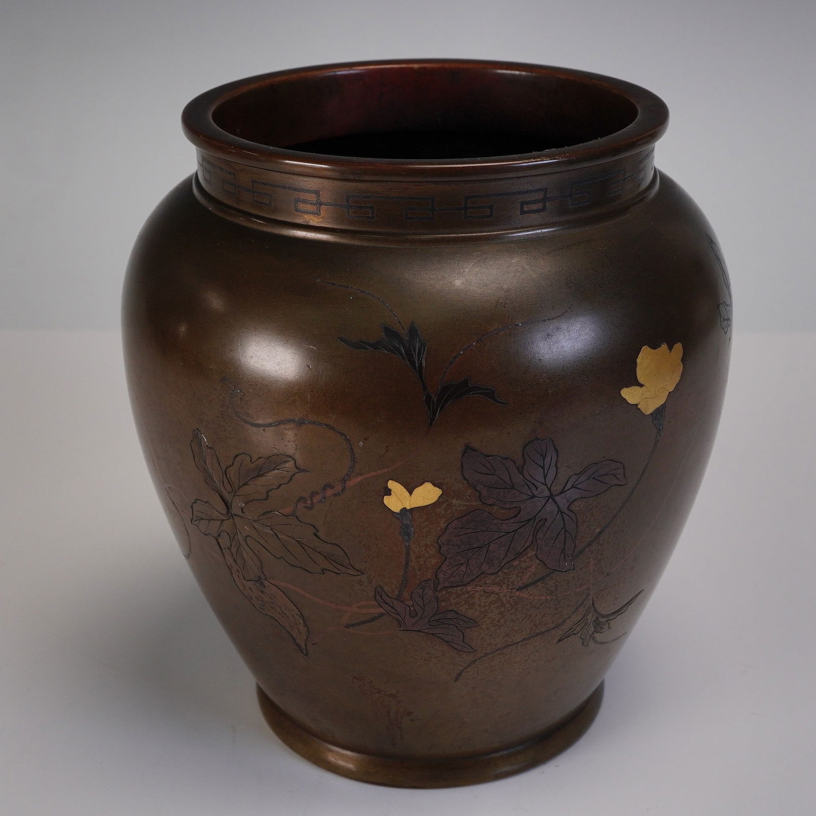 Japanese Bronze Bird and Floral Inlay Vase (1 of 4)