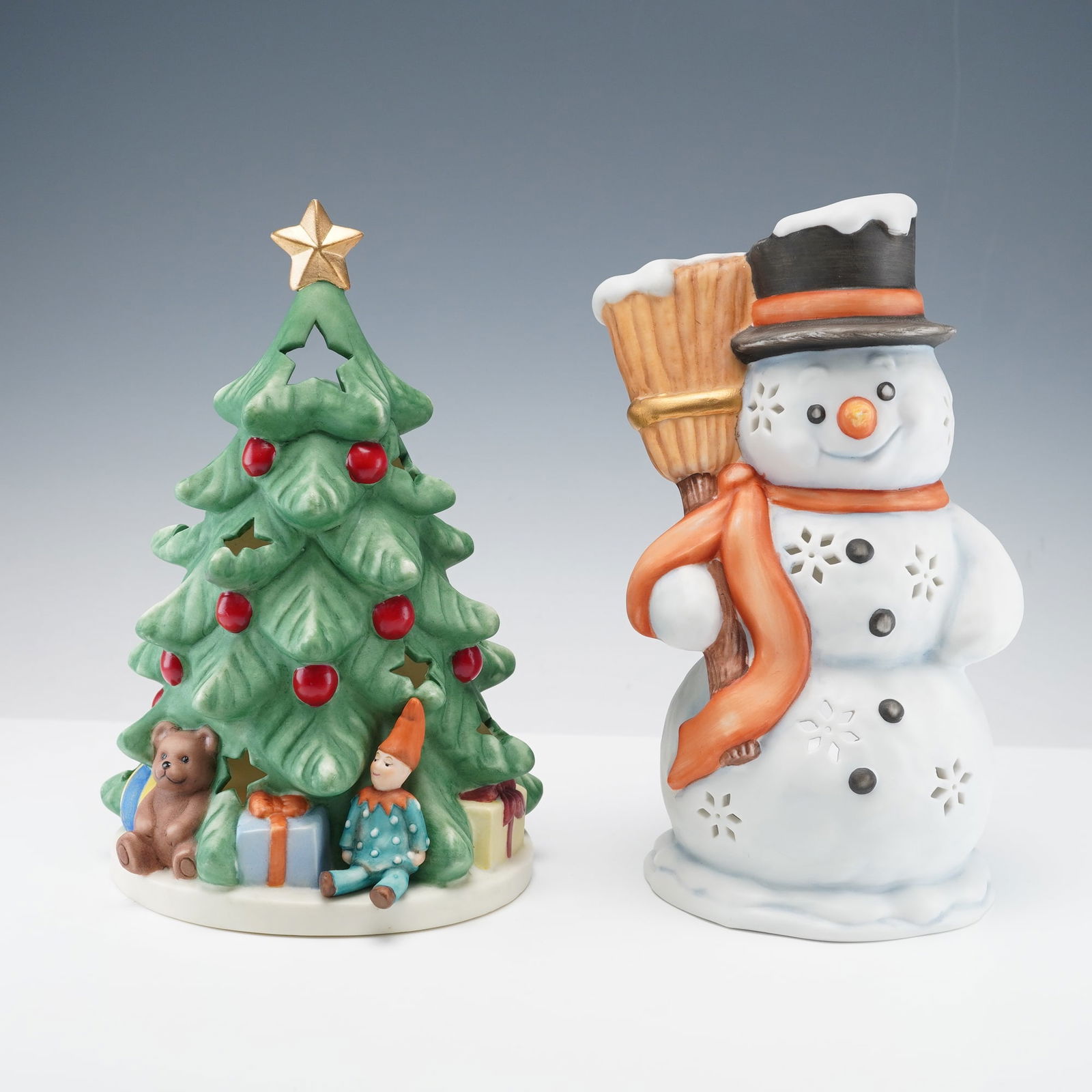 2pc Goebel Hummel Christmas Candle Votives, Christmas Tree and Snowman (1 of 3)