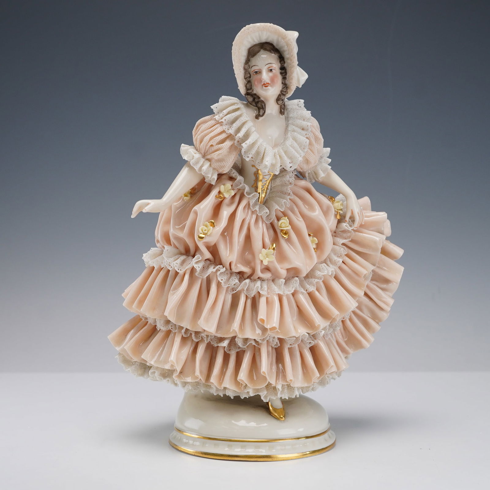 Franz Witter Porcelain Lace Figurine in Style of Dresden, Lady with Bonnet (1 of 6)