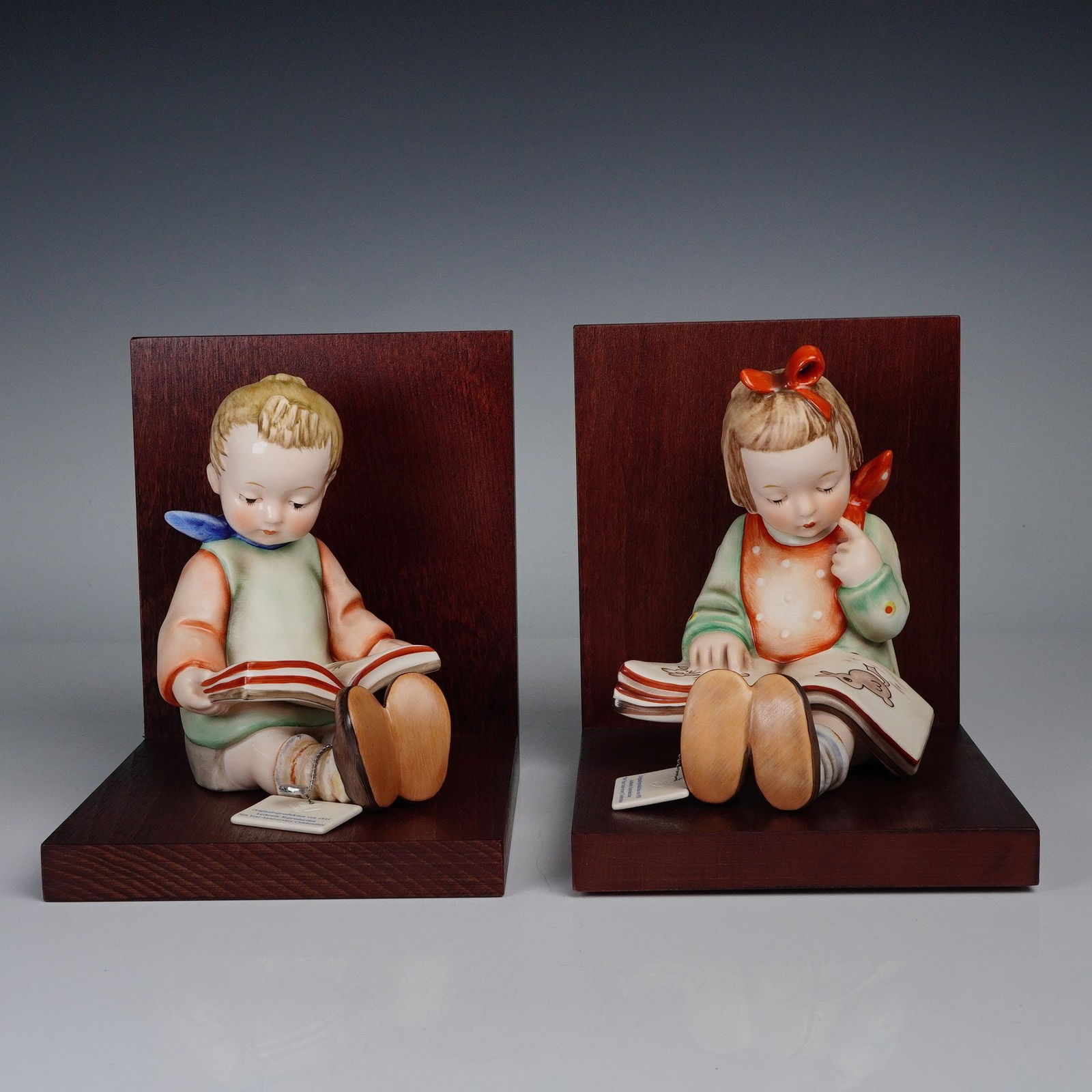 Pair of Goebel Hummel 70th Anniversary Bookends, Bookworm Boy & Girl (1 of 5)