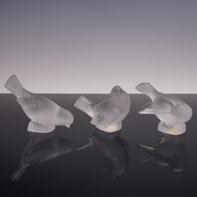 3pc Lalique Crystal Sparrow Figurines