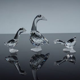 3pc Swarovski Crystal Figurine- Goose Mother, Gosling Tom & Harry