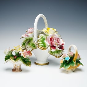 3pc Capodimonte Porcelain Floral Baskets
