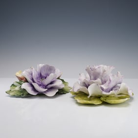 2pc Capodimonte Porcelain Floral Sculpture and Candleholder