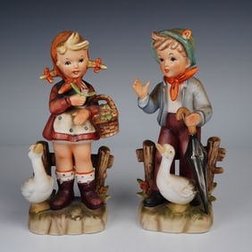 2pc Erich Stauffer Porcelain Figurines, Boy and Girl with Geese