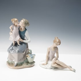 2pc Nao by Lladro Porcelain Figurines, Rested Dancer & The Pampering Mother