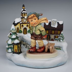 2pc Goebel Hummel Home for the Holidays Music Base + Winter Sleigh Figurine