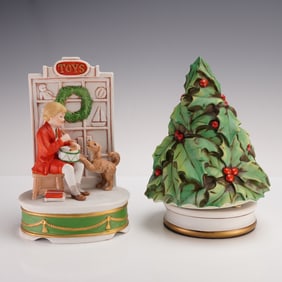 2pc Berman & Anderson Christmas Music Boxes