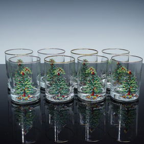 8pc Spode Christmas Tree Double Old Fashioned Glasses