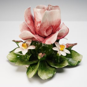 Capodimonte Pink Rose Candle Holder