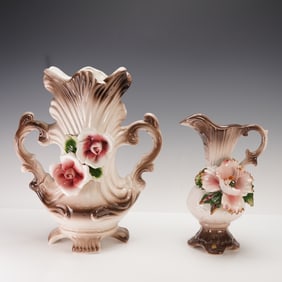 2pc Capodimonte Floral Pitchers