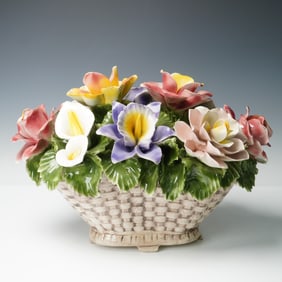 Capodimonte Porcelain Floral Basket Sculpture