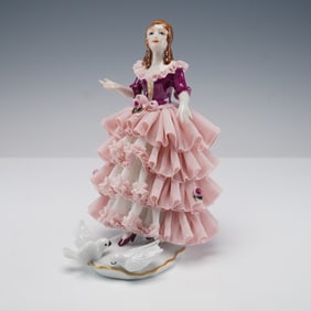 Dresden Porcelain Pink Lace Women and Doves Figurine