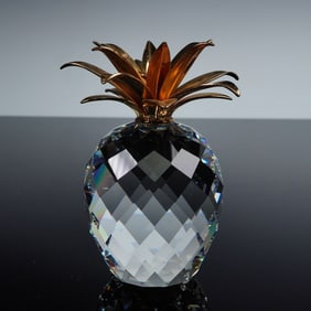 Swarovski Silver Crystal Figurine, Large Pineapple with Smooth Leaves