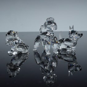 3pc Swarovski Silver Crystal Dog Figurines