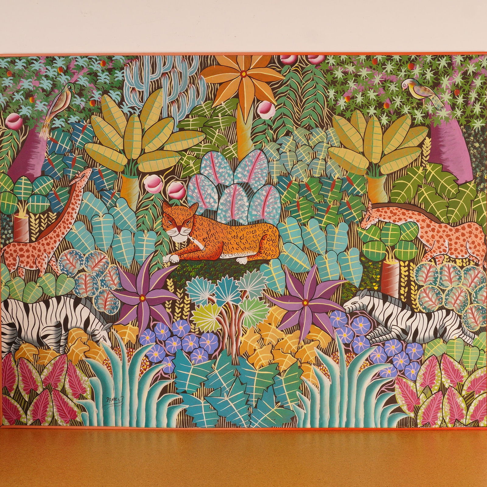 Haitian Acrylic on Linen Board Painting, Jungle Scene, Signed Penoth (1 of 8)