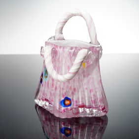 Handblown Murano-Style Confetti Art Glass Purse Vase