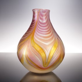 John Barlin Studio Art Glass Iridescent Vase, Artist Signed
