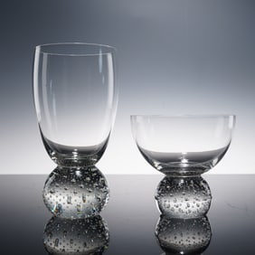 2pc Art Glass Cup and Tumbler with Controlled Bubble Bases