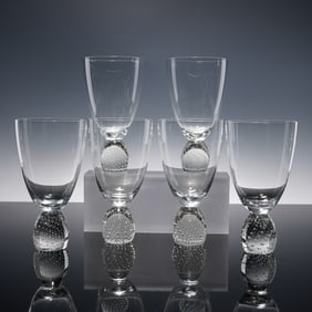 6pc Art Glass Water Goblets with Controlled Bubble Bases