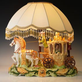 Capodimonte Italian Porcelain Horse-Drawn Carriage Table Lamp