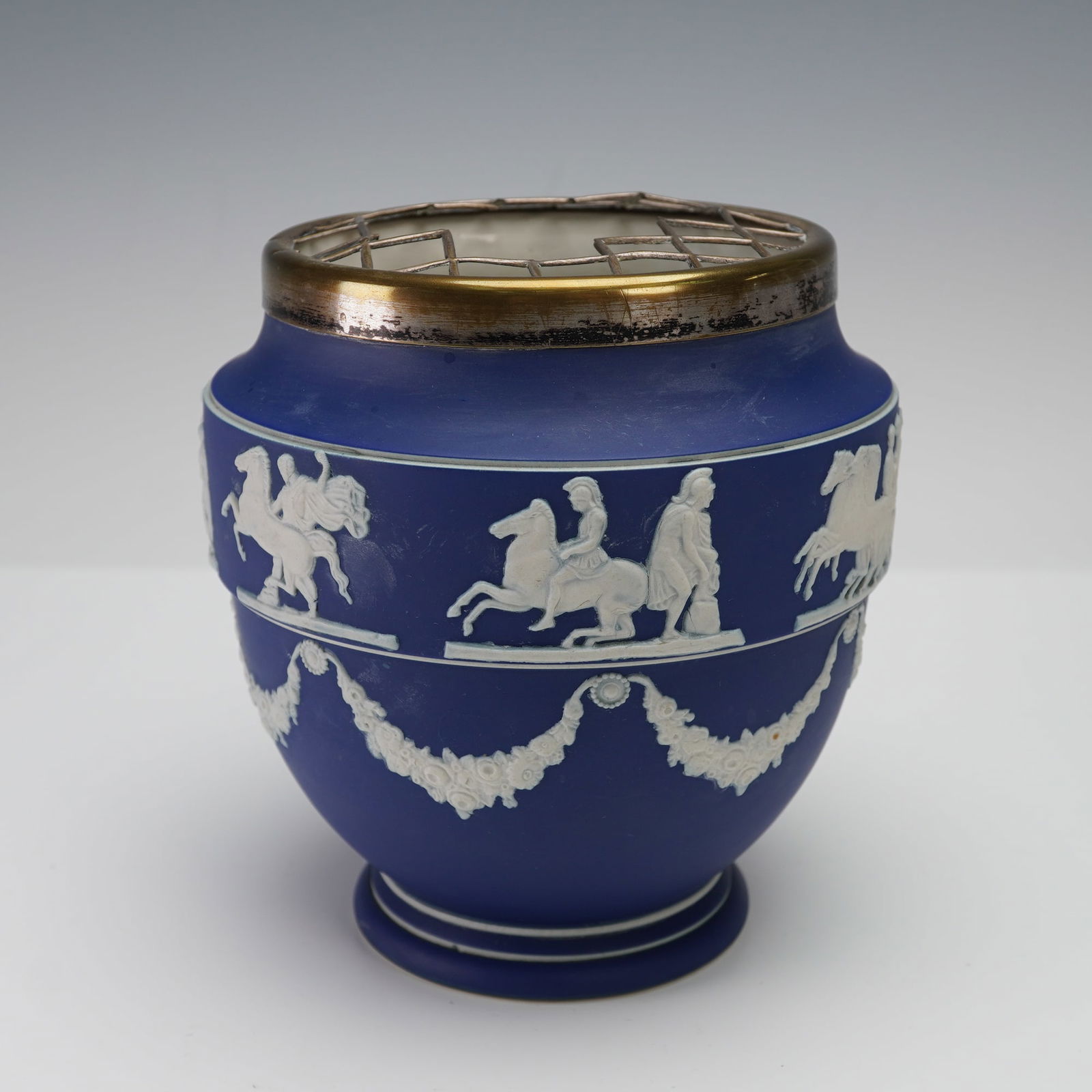 Adams Blue Jasperware Vase with Metal Flower Frog (1 of 5)