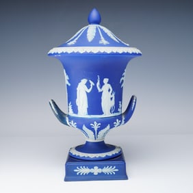 Wedgwood Blue Jasperware Covered Urn