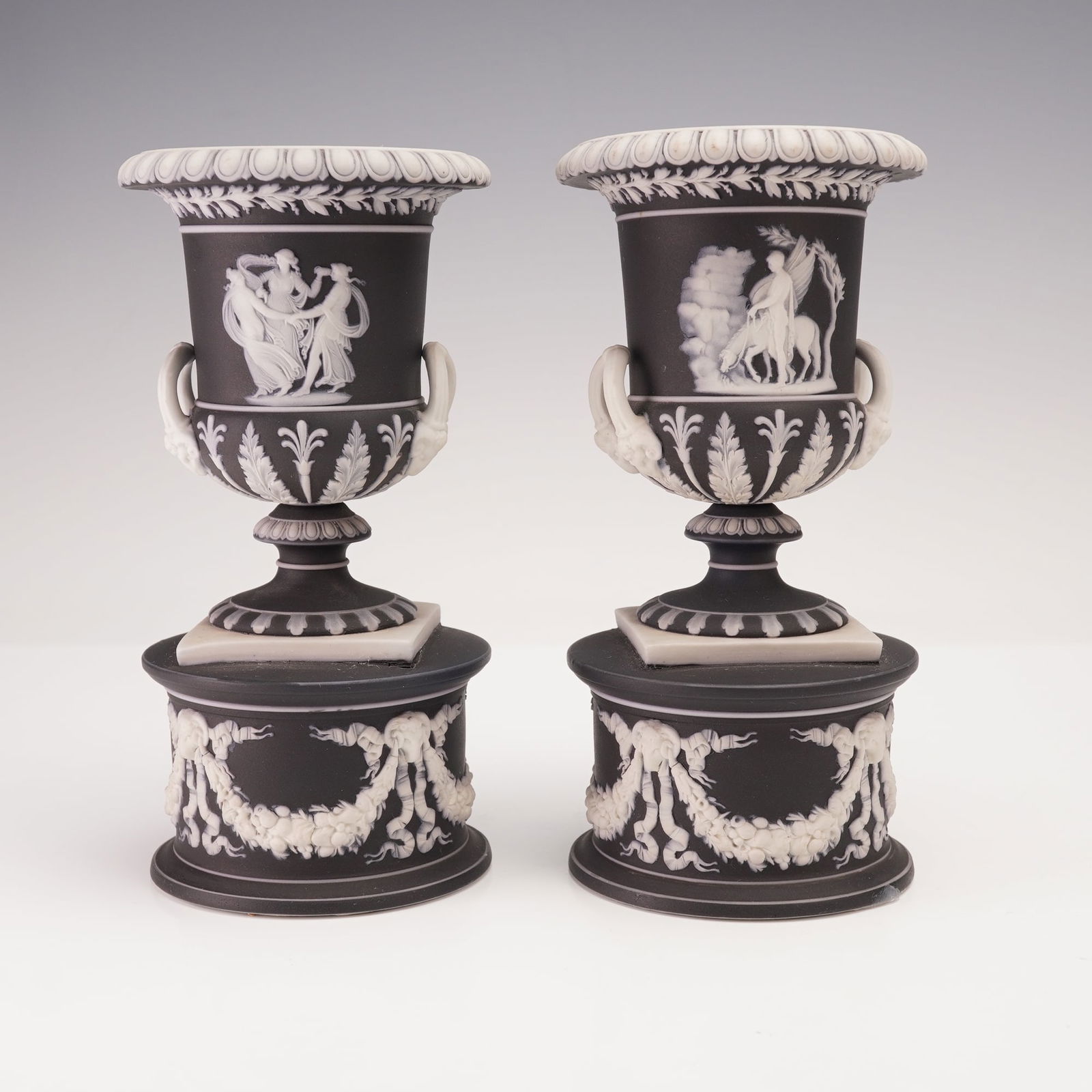 Pair of Wedgwood Black Jasperware Pedestal Vases (1 of 6)