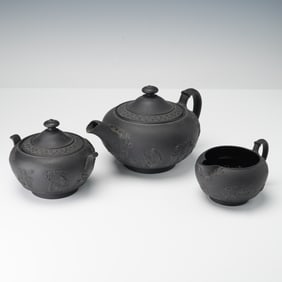 3pc Wedgwood Black Basalt Tea Set