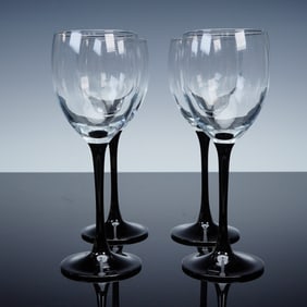 4pc Cristal D'Arques Domino Signature Black Claret Wine Glasses