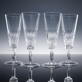 4pc Crystal Champagne Flutes, Diamond Pattern