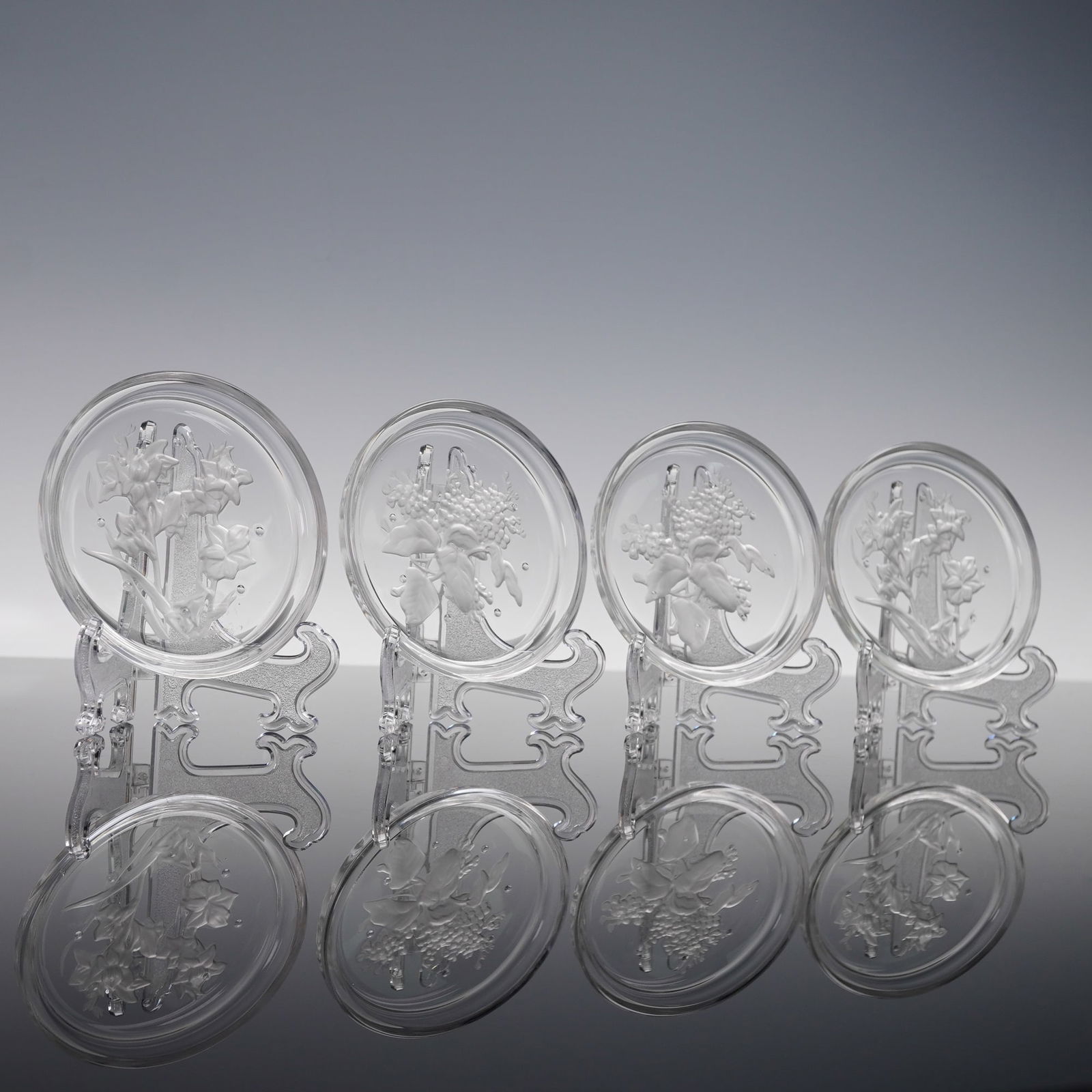 4pc Etched Crystal Coasters with Floral and Grape Motif (1 of 6)