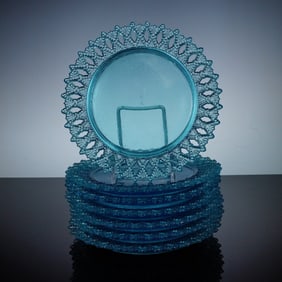 7pc Kemple Wheaton Blue Glass Plates