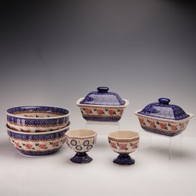 6pc Boleslawiec Polish Pottery Serving Dishes- Bowls, Dessert Cups, Dish