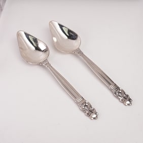 2pc Georg Jensen Sterling Silver Grapefruit Spoons, Acorn