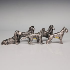 5pc Price Metal Dog Figurines - Collies, English Setter, Boxer & Bloodhound