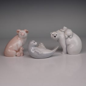 3 Royal Worcester Figures, Time For You Trio: Pig, Seal & Polar Bear