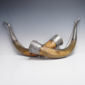 2pc Middle Eastern Silverplated Drinking Horns